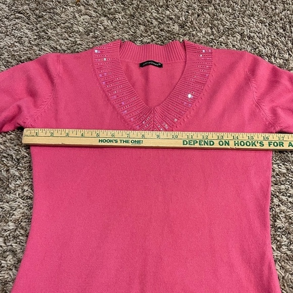 Just woman v neck hot pink barbie core merino wool sweater - Picture 4 of 7